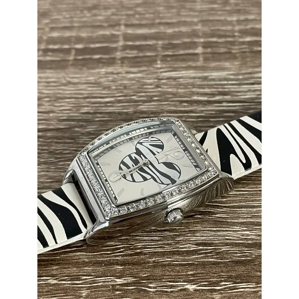 Mickey Mouse Disney Zebra Print Crystal‎ Analog Women’s Petite Wrist Watch 8”